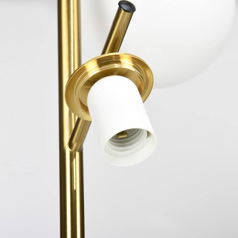 HOMCOM 3-Light Modern Floor Lamps for Living Room, Tree Standing Lamp for Bedroom with Globe Lampshade, Steel Base, Gold