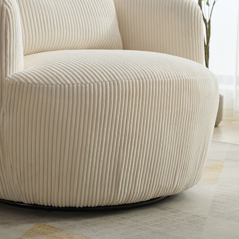 Ivory Corduroy Metal Swivel Armchair with Pillow and Foam Cushion - 34.25” D x 34.25” W x 28.74” H
