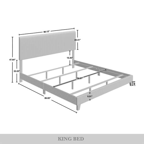 dimension image slide 4 of 10, CraftPorch Corduroy 4-pieces Mid-Century Modern White Bed with Light Grey Furniture Bedroom Set