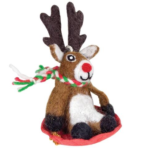 Handmade Dasher Jr Reindeer Felt Ornament (Nepal)