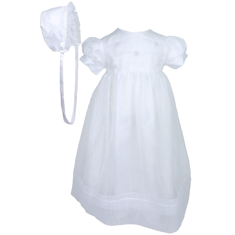 Little Things Mean A Lot Baby Girls White Bonnet Embroidered Christening Dress Outfit 