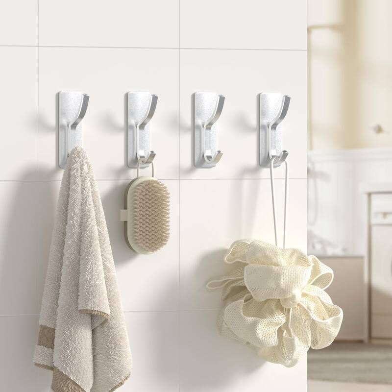 4-pack curved double hooks, multi-purpose hangers for coats, towels and bathrobes, suitable for bathroom and bedroom