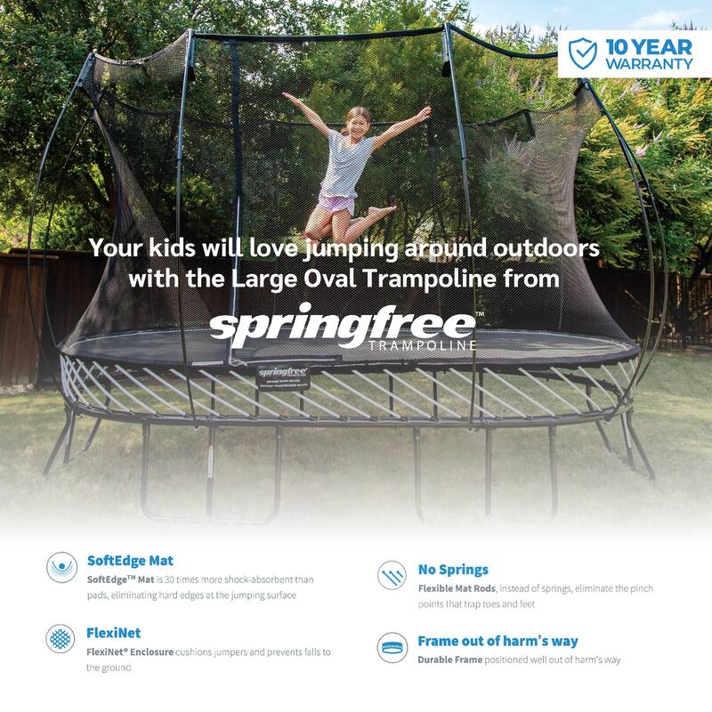 Springfree Trampoline Kids Outdoor Medium Oval 8 x 11' Trampoline with Enclosure