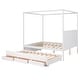 preview thumbnail 10 of 15, Queen Canopy Bed with Twin Trundle and Storage Drawers, Solid Wood Frame, White