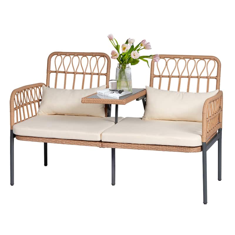 Outdoor Patio Ratten Woven Loveseat Conversation Furniture Set with Cushions