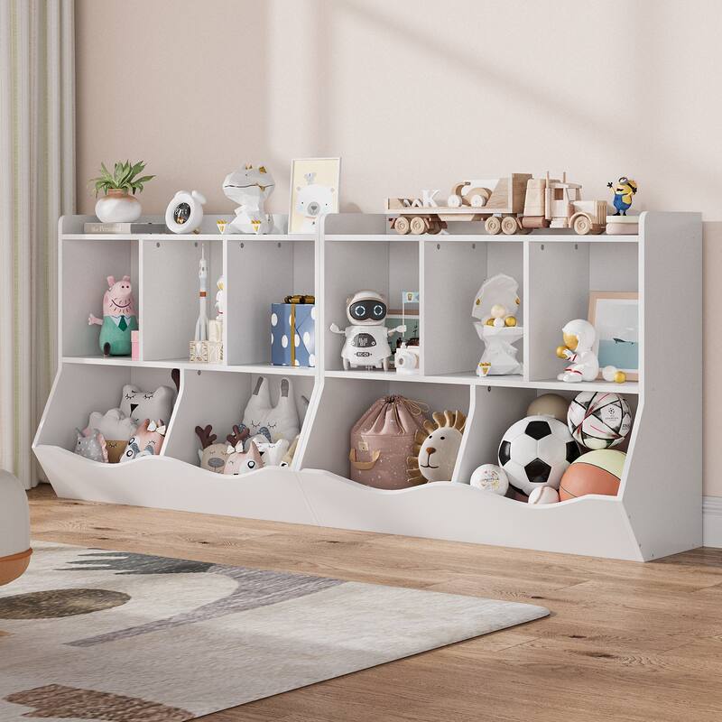 Kids Bookshelf and Bookcase Toy Storage Multi Shelf with Cubby Organizer Cabinet for Boys Girls - 11.8"D x 35.4"W x 29.5"H