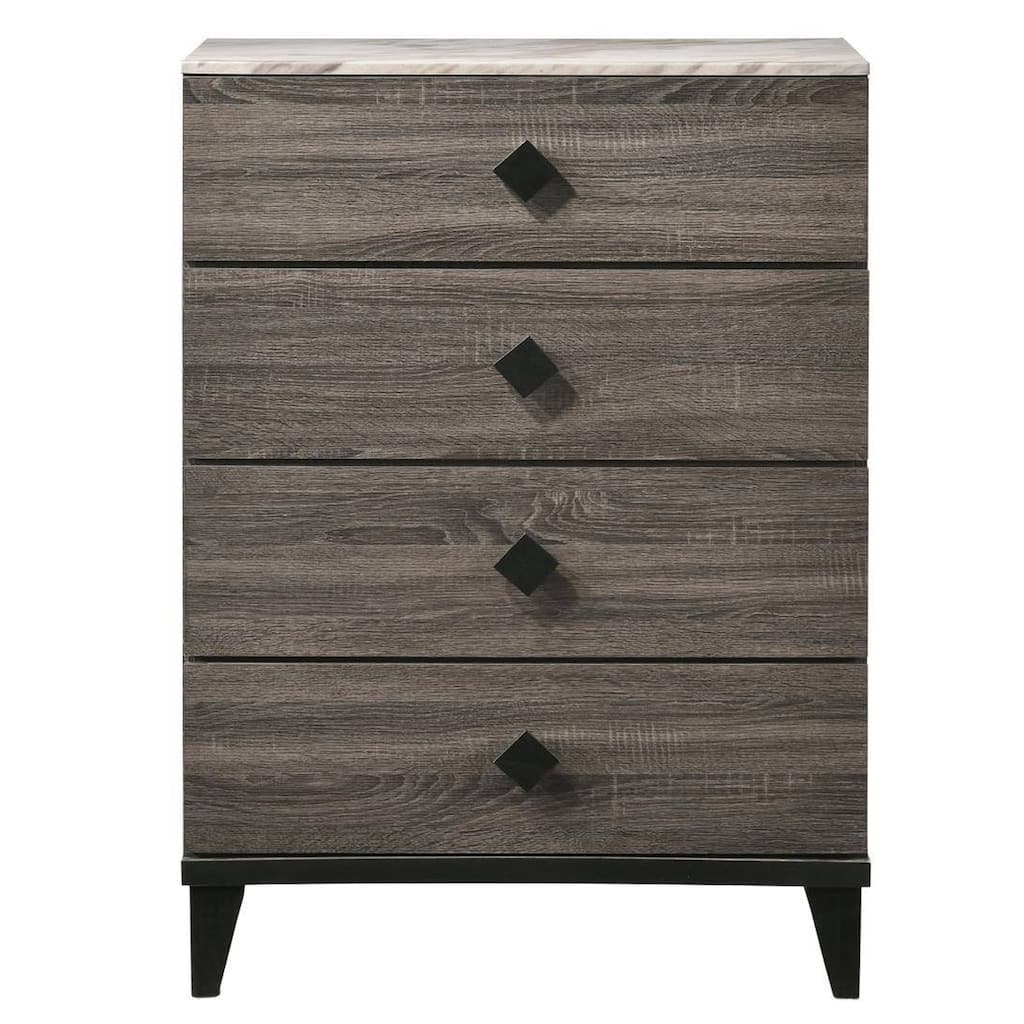 4 Drawer Wooden Chest with Grains and Angled Legs, Gray