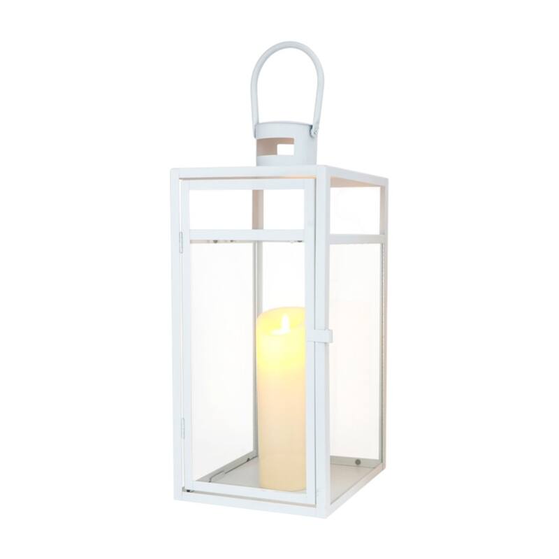 Set of Three Clear And White Glass And Stainless Steel Tabletop Lantern Candle Holders