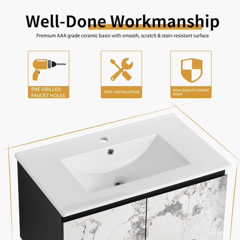 Bathroom Vanity With Sink In 24/30 Inch, Floating Bathroom Vanity with Soft Close Door