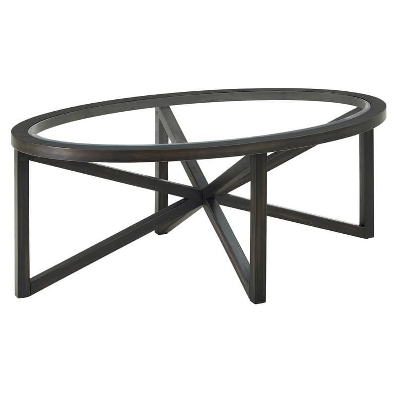 Modern Round Glass Coffee Table with Solid Wood Base, Tempered Glass Top for Living Room, Terrace, Study