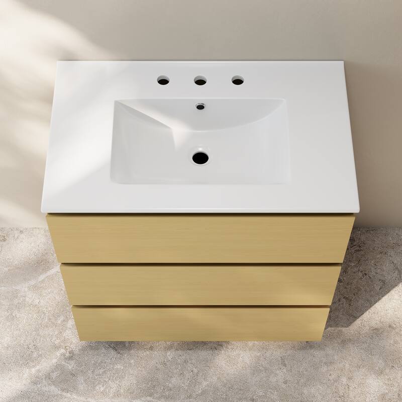 Liberte 30" Freestanding Bathroom Vanity In Natural Oak With 3-Hole Widespread Sink Top - 30