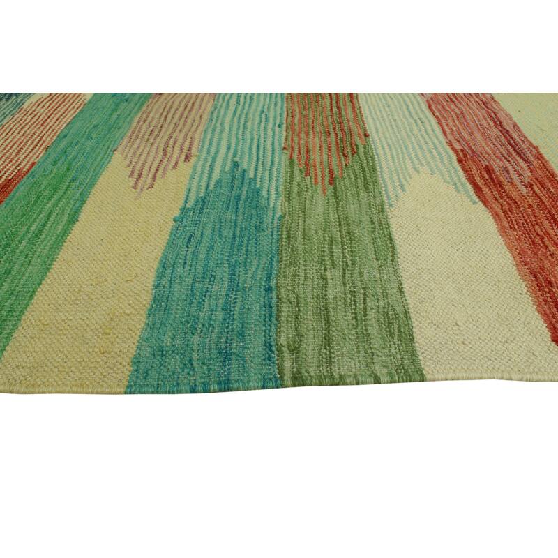 Hand-Woven Winchester Kilim Reyhaneh Ivory/Blue Rug - 5'1" x 6'7"