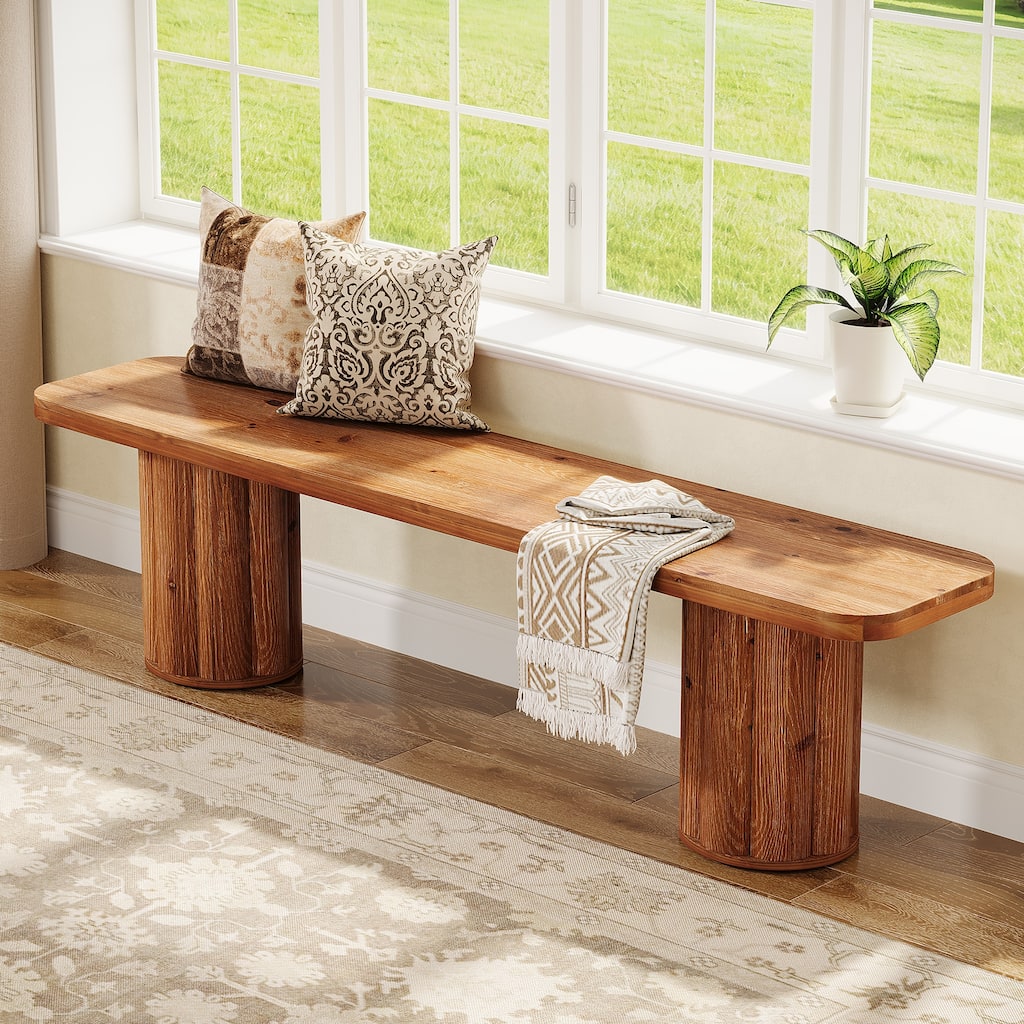 63" Solid Wood Entryway Bench, Extra Long Accent Bench Seat for End of Bed Dining Room Living Room Foyer Bedroom