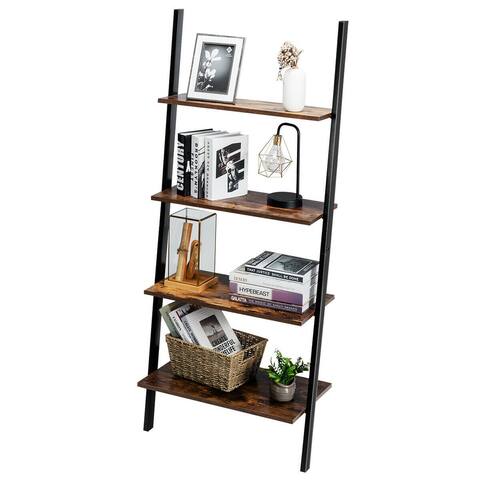 Gymax Industrial Ladder Shelf 4-Tier Leaning Wall Bookcase Plant Stand - See Details