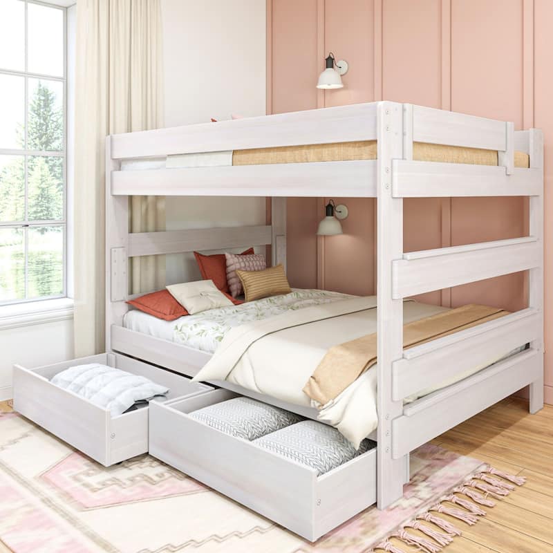Max and Lily Farmhouse Queen over Queen Bunk Bed with Storage Drawers - White Wash