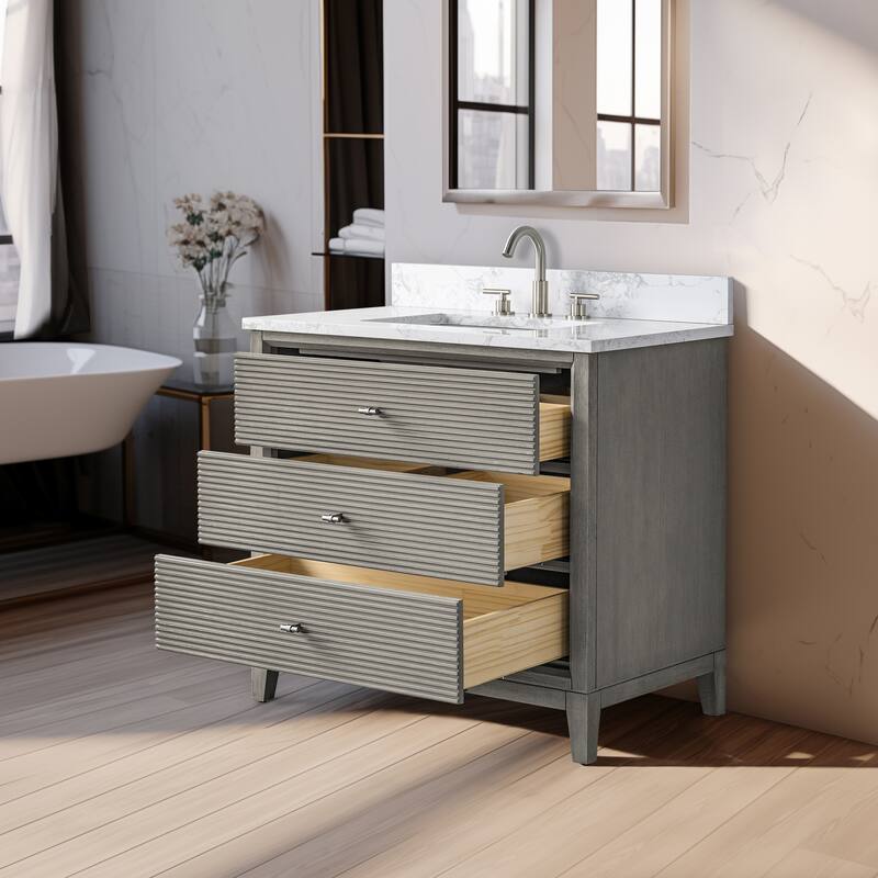 Vanity Art 36" Freestanding Bathroom Vanity with Engineered Marble Top and Sink