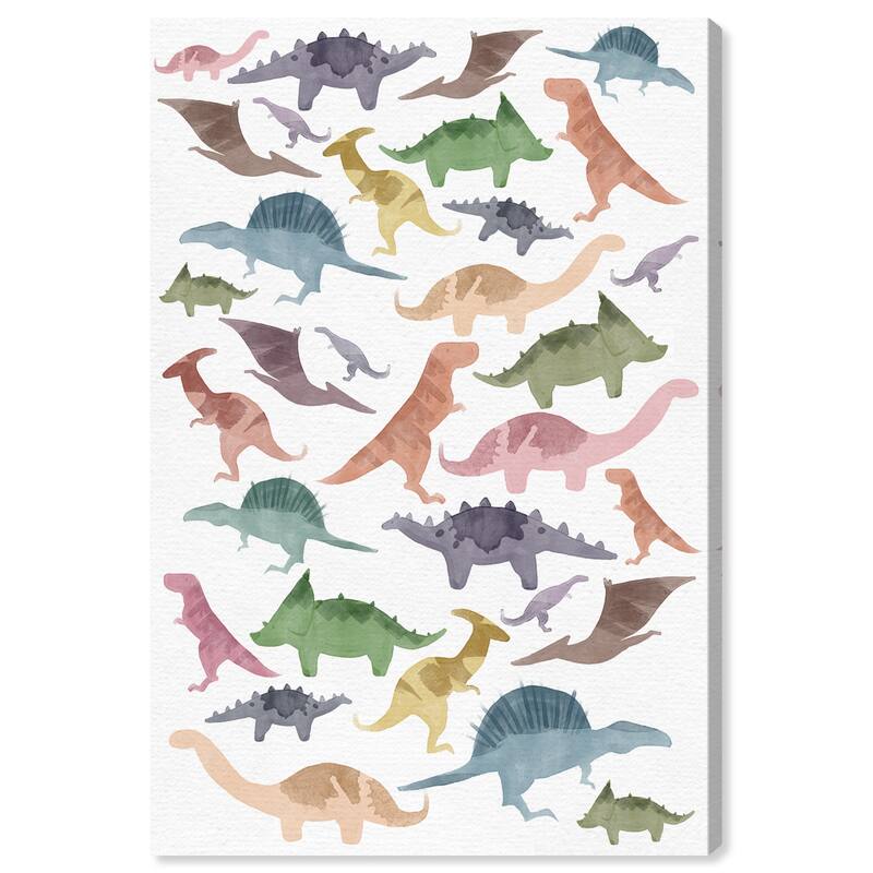 Wynwood Studio Canvas Animals Dinosaurs Pattern White and Modern & Contemporary Wall Art Canvas Print