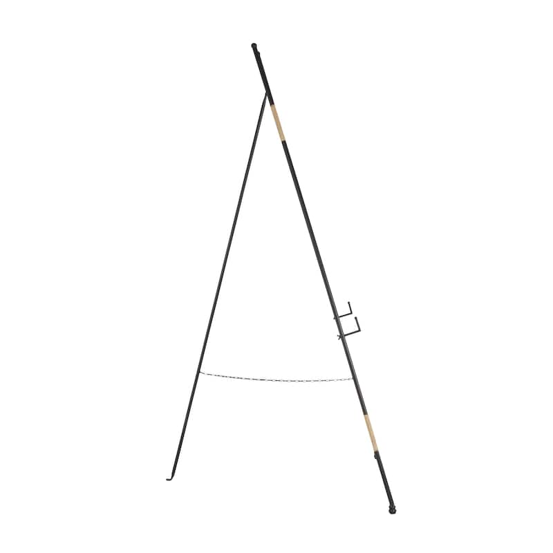 Metal Slim Foldable 2 Tier Display Easel with Wrapped Rattan Accents - Black - Roche River Decor
