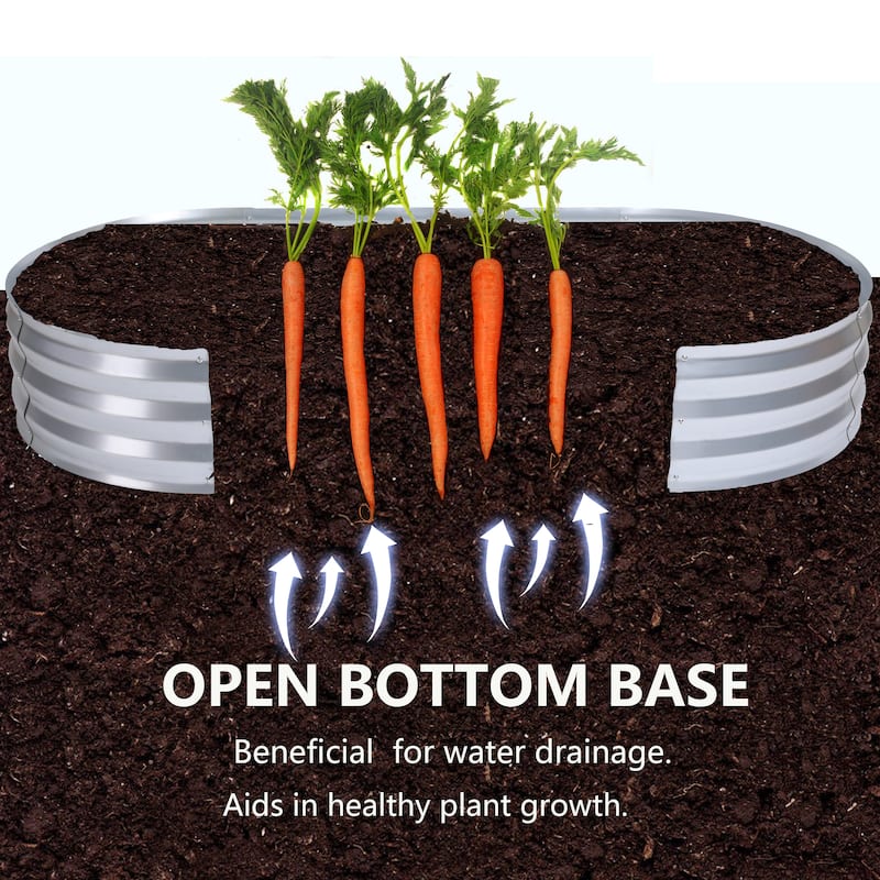 Silver Oval Raised Galvanized Steel Garden Bed Planter - 6' x 3'
