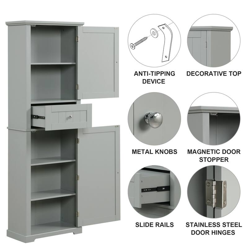 Freestanding Bathroom Cabinet with 2 Doors, 1 Drawer, Adjustable Shelf & Anti-Tip Device, 67.3'' Tall