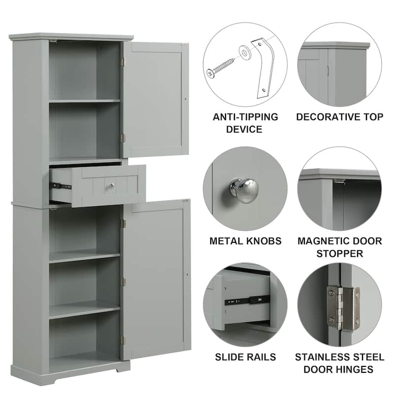 Roomfitters Tall Freestanding Bathroom Cabinet with Drawer, Adjustable Shelf and Smooth Painted MDF Finish