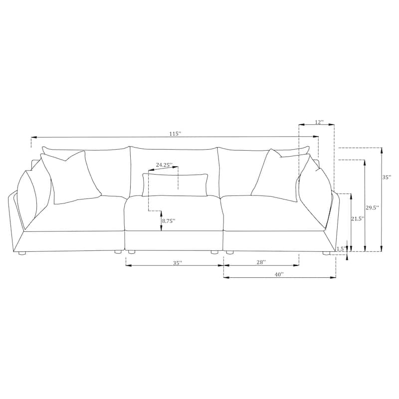 Sasha 3-Piece Upholstered Sofa Barely Black