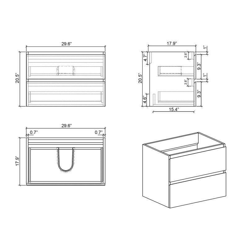 Modern 24" Alice Wall-Mounted Vanity with Silent Soft-Closing Drawers, Walnut Finish, and Ample Storage - No Basin Included