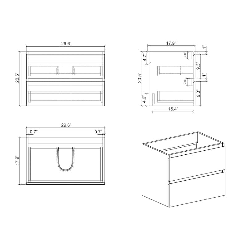Modern Large Storage Wall Mounted Bathroom Vanity with One-Piece Sink Basin without Drain and Faucet