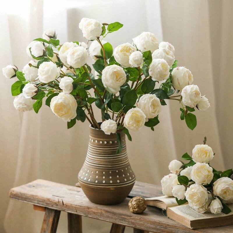 RusticReach White Cabbage Rose Stem 20.8" Tall