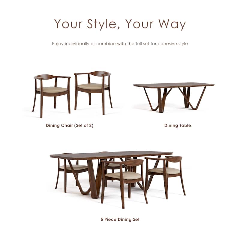 Furniture of America Abigail I Mid-Century Modern 7-Piece Rich Walnut Solid Wood Dining Set