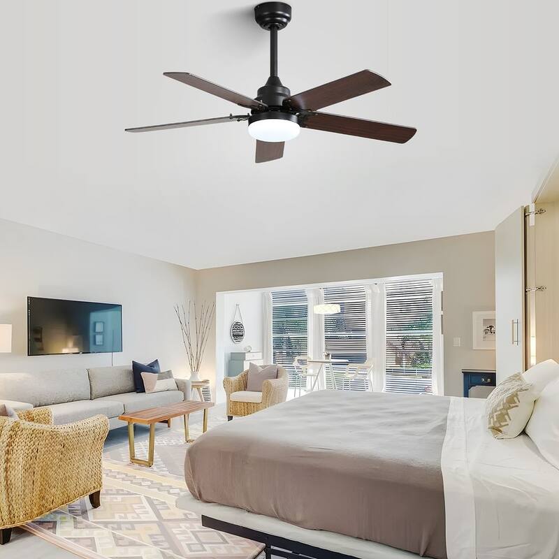 42" Farmhouse Reversible Ceiling Fan with LED Light and Remote Control - Black