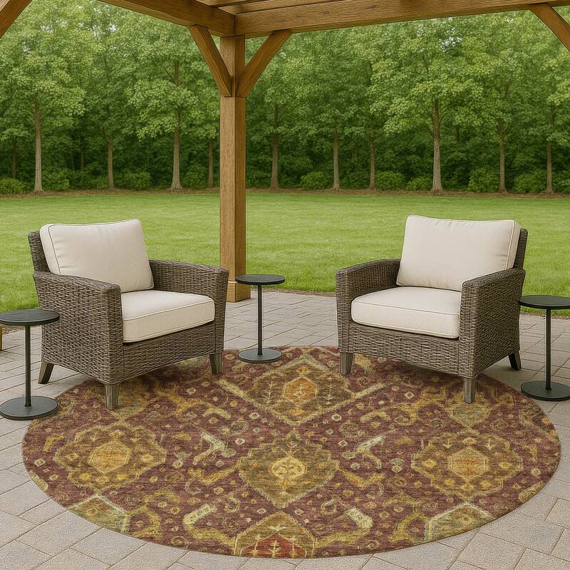 Machine Washable Indoor/ Outdoor Traditional Venetian Chantille Rug - Burgundy - 8' x 8'