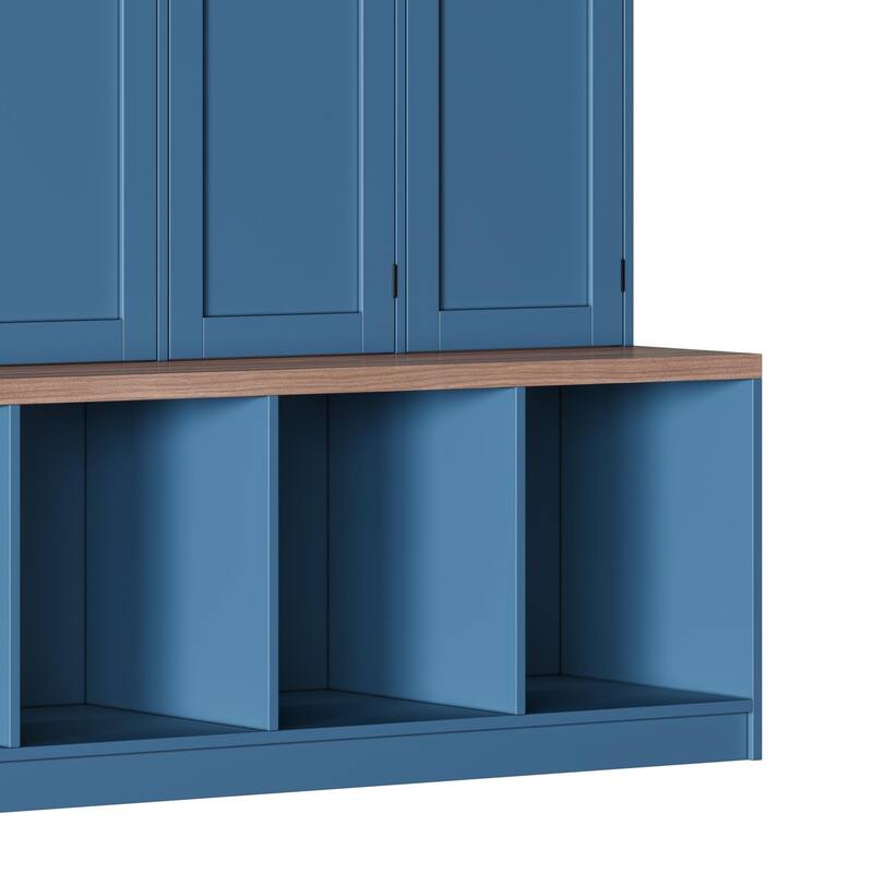 59"L Hall Tree with 4 Hidden Hanging Hooks,Seating Bench with 8 Doors