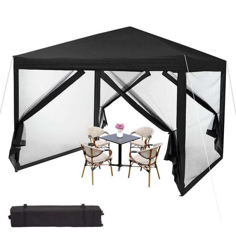 10x10 FT Pop Up Canopy Tent with Mosquito Netting, Adjustable Height, Portable Sun Shelter with Wheeled Bag