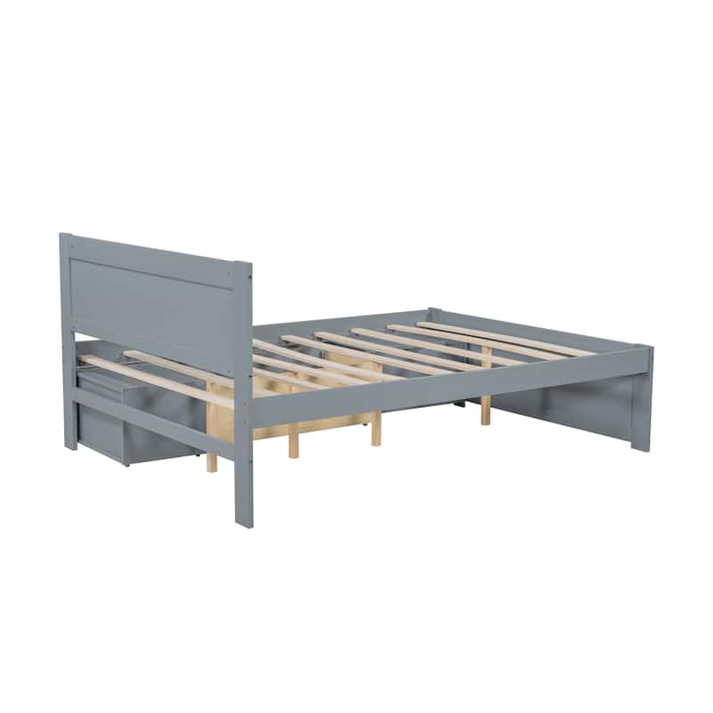 Full Size Platform Bed With Drawer And Two Shelves