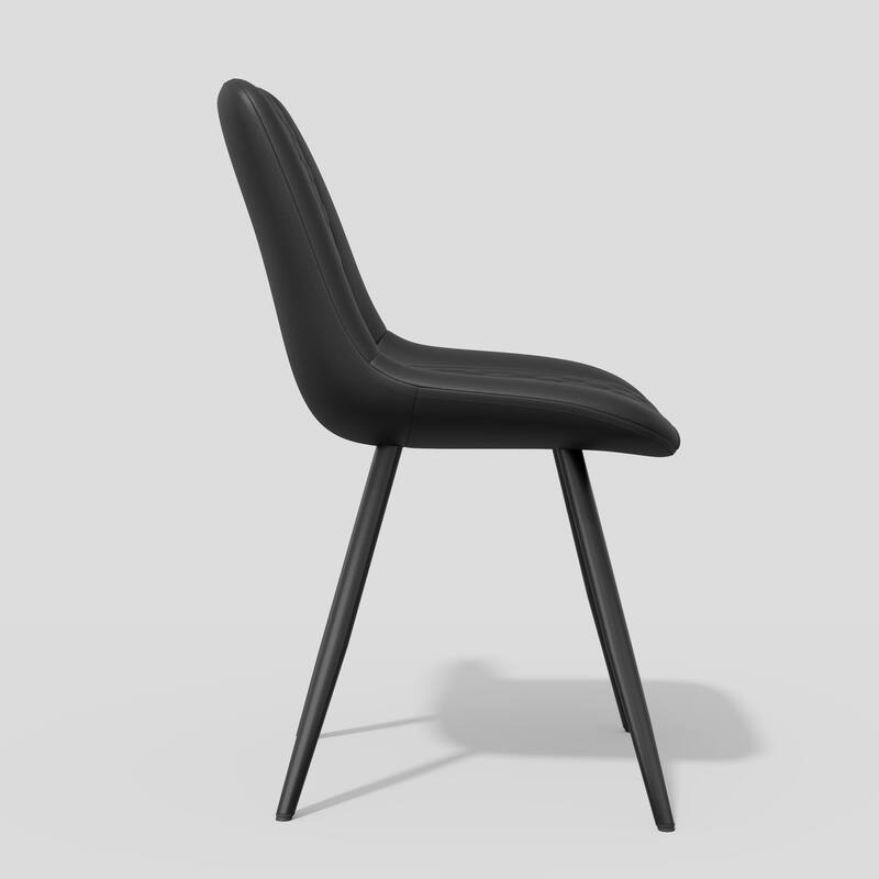 ​2-Pack Black PU Leather Dining Chairs - Diamond Stitch Ergonomic Design w/Iron Frame