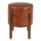 preview thumbnail 16 of 15, Brown Teak Wood Handmade Upholstered Leather Stool with Wood Legs