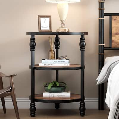 3-Tier Round Side Table, Wood Bed Side Table/Night Stand with Storage Shelf