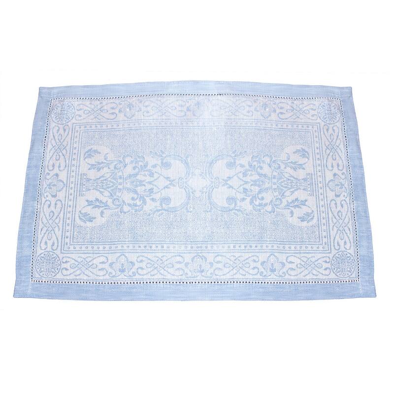 French Home Linen Set of 6 Astra Placemats - Ivory and Light Blue
