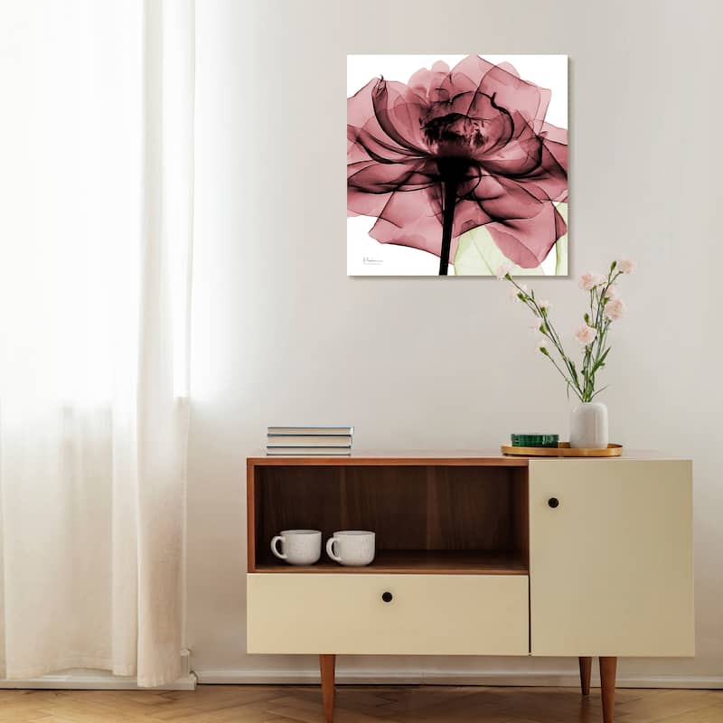 "Chianti Rose II" Rose Flower Wall Art on Frameless Free Floating Tempered Glass Panel - Pink