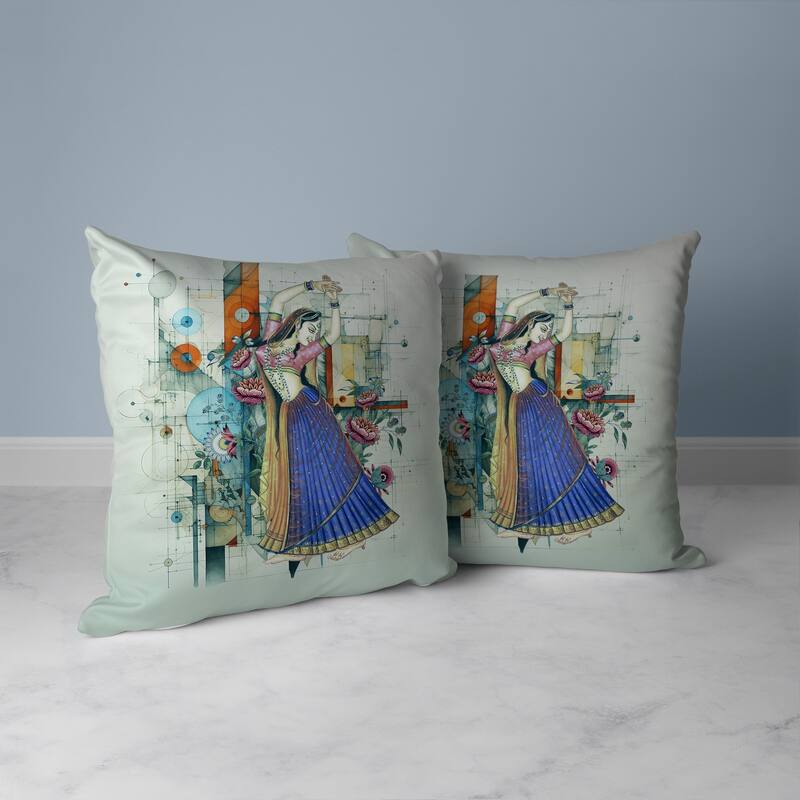 Gracefully Dancing Woman Faux Suede Reversible Throw Pillow Blue and Orange