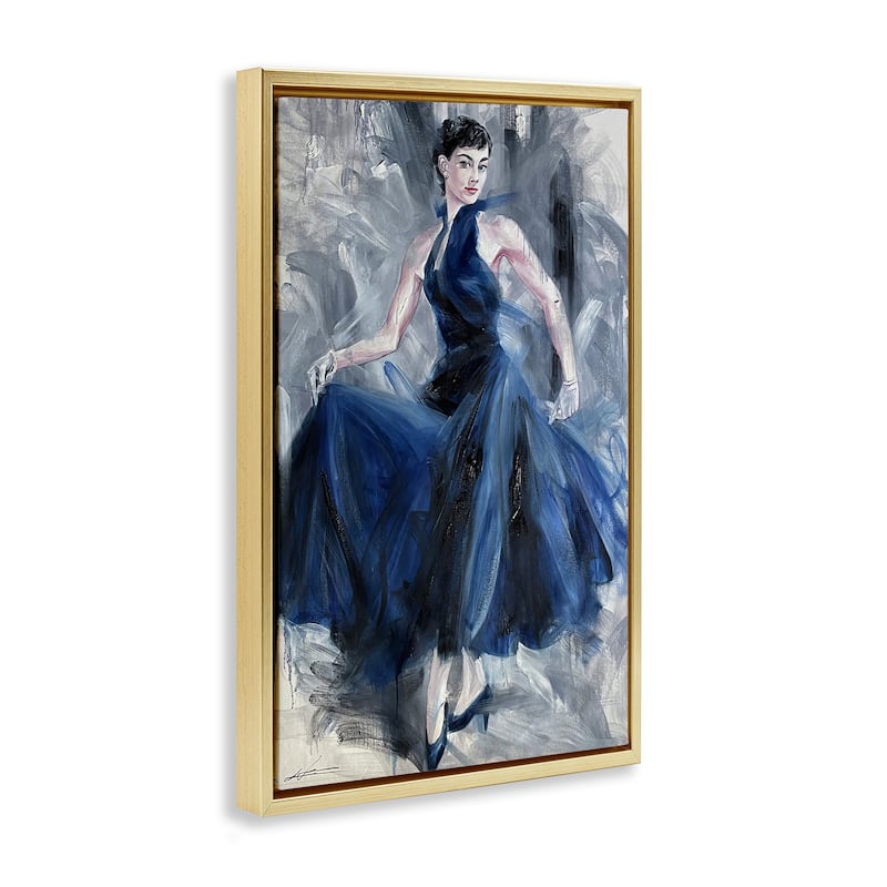Stupell Stylish Woman in Blue Dress Framed Floater Canvas Wall Art Design By Lucille Lee