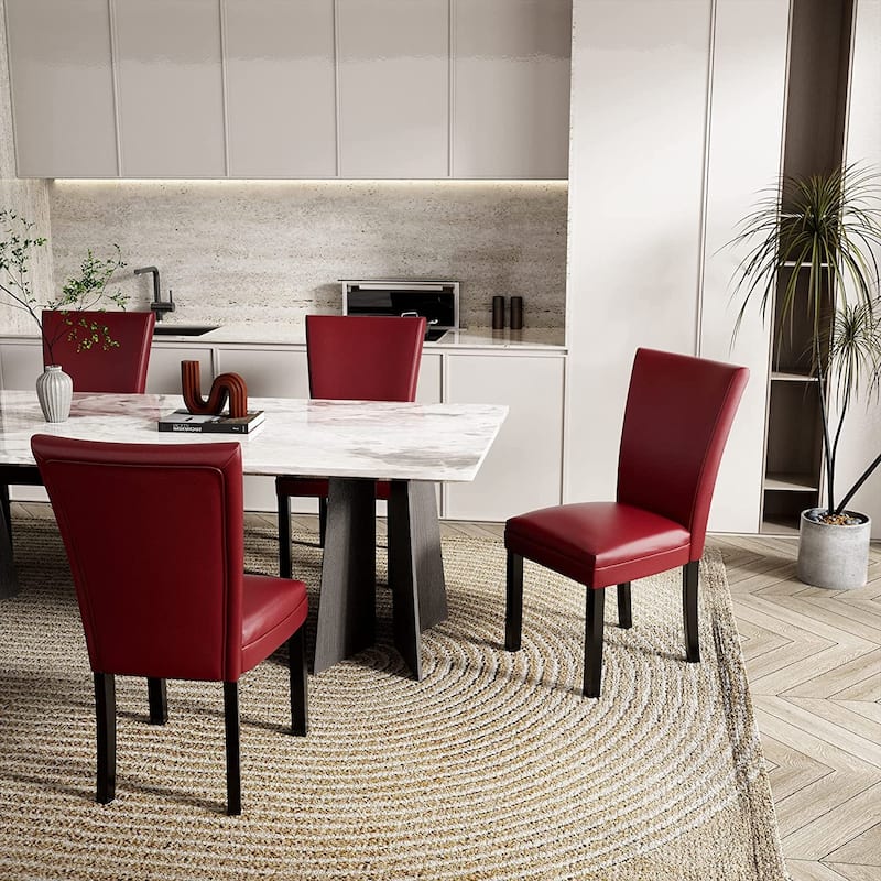 Faux Leather Upholstered Parsons Dining Chair with High Backrest