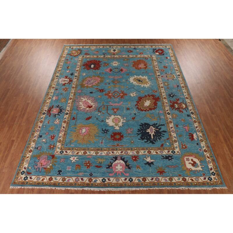 Palace Size Blue Floral Oushak Oriental Area Rug Handmade Wool Carpet - 11'9"x 14'8"