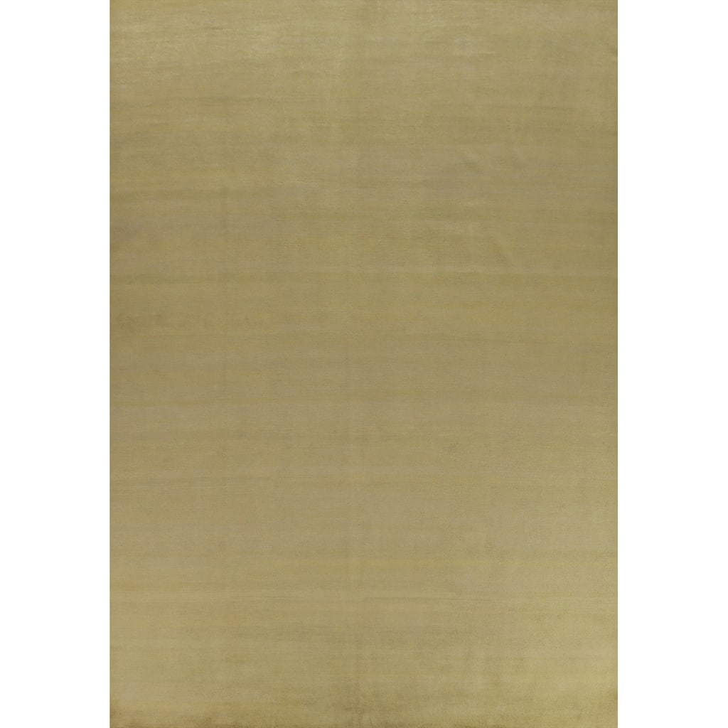 Hand Knotted Oriental 100% Wool Carpet Modern Solid Green Gabbeh Area Rug - 12' 9'' X 9' 10''