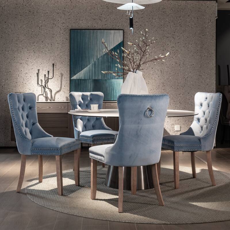 Tufted Solid Wood Velvet Dining Chair,2-Pcs Set