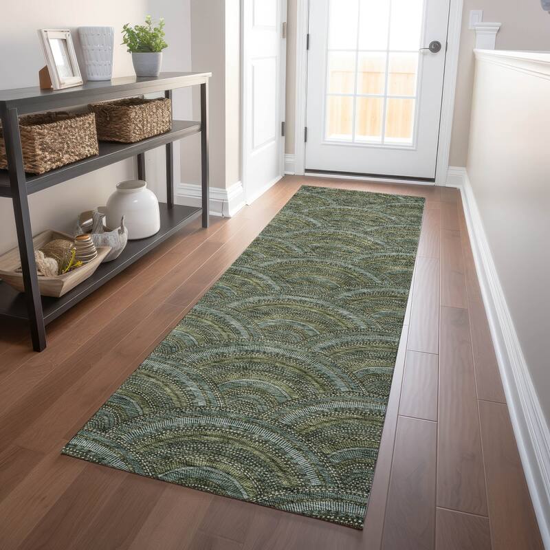 Machine Washable Indoor/ Outdoor Modern Mosaic Chantille Rug