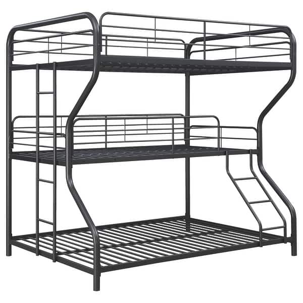 slide 2 of 6, Garner Gunmetal Metal Frame Triple Bunk Bed with Ladder
