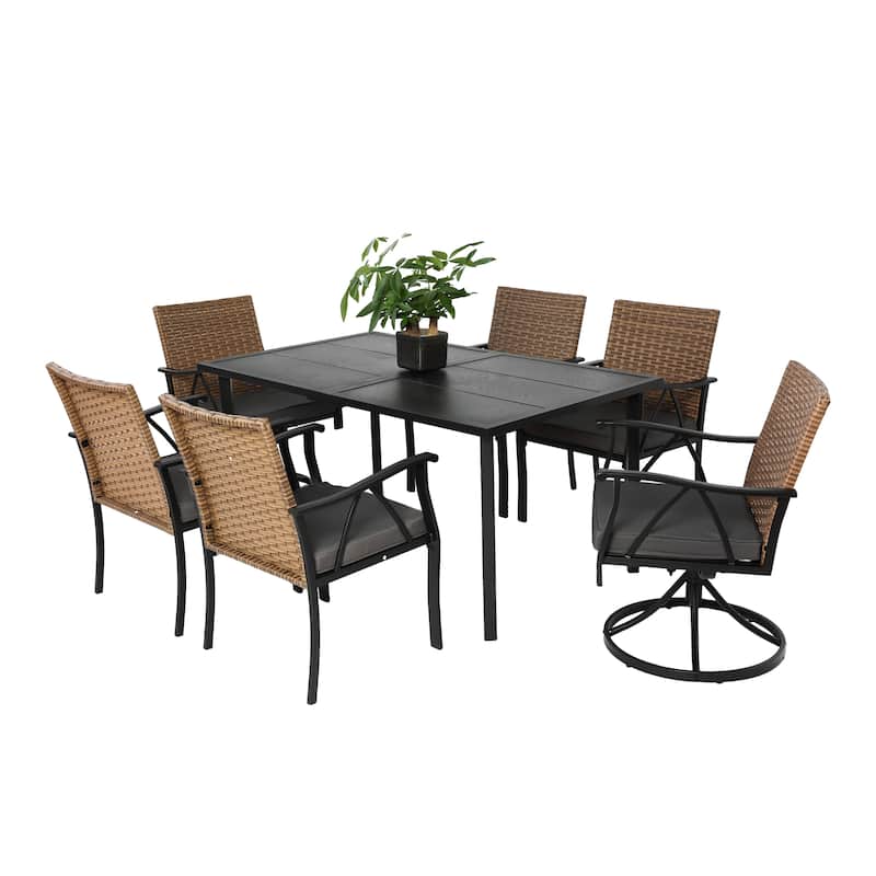 Wicker Patio Set w/ 2 Swivel Rockers,4 Chairs,Removable Cushions,7 Pcs