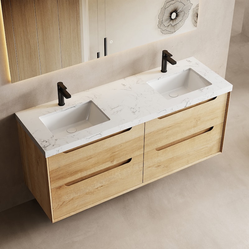Prismis 60" 72" 84" Wall-Mount Premium Bathroom Vanity with Quartz Top